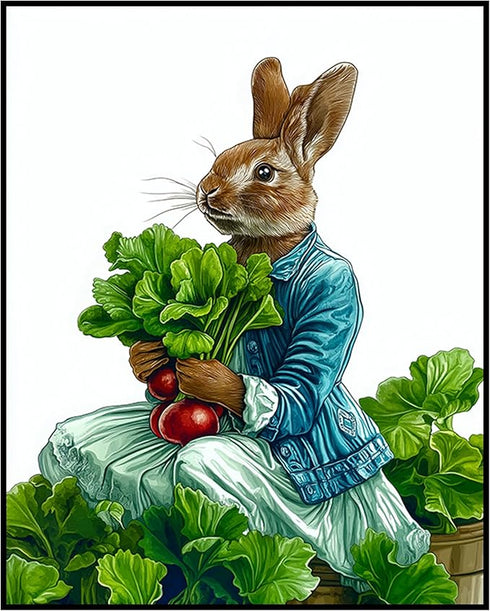 Posterizer 1 pcs-whimsical magical cute farmer bunny rabbit 1-Kids Room Art-Art for Animal Lovers-Gift for Daughter, Son, Kids- unframed wall art...